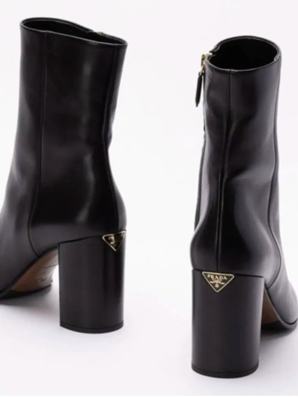 Prada Black Leather Triangle Heeled Boots - Like New